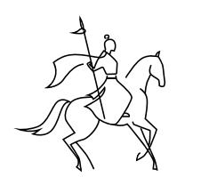 Mulan on horseback, drawn in fine line