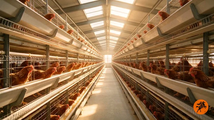 Shayang County hen farm estate — modern tiered laying houses