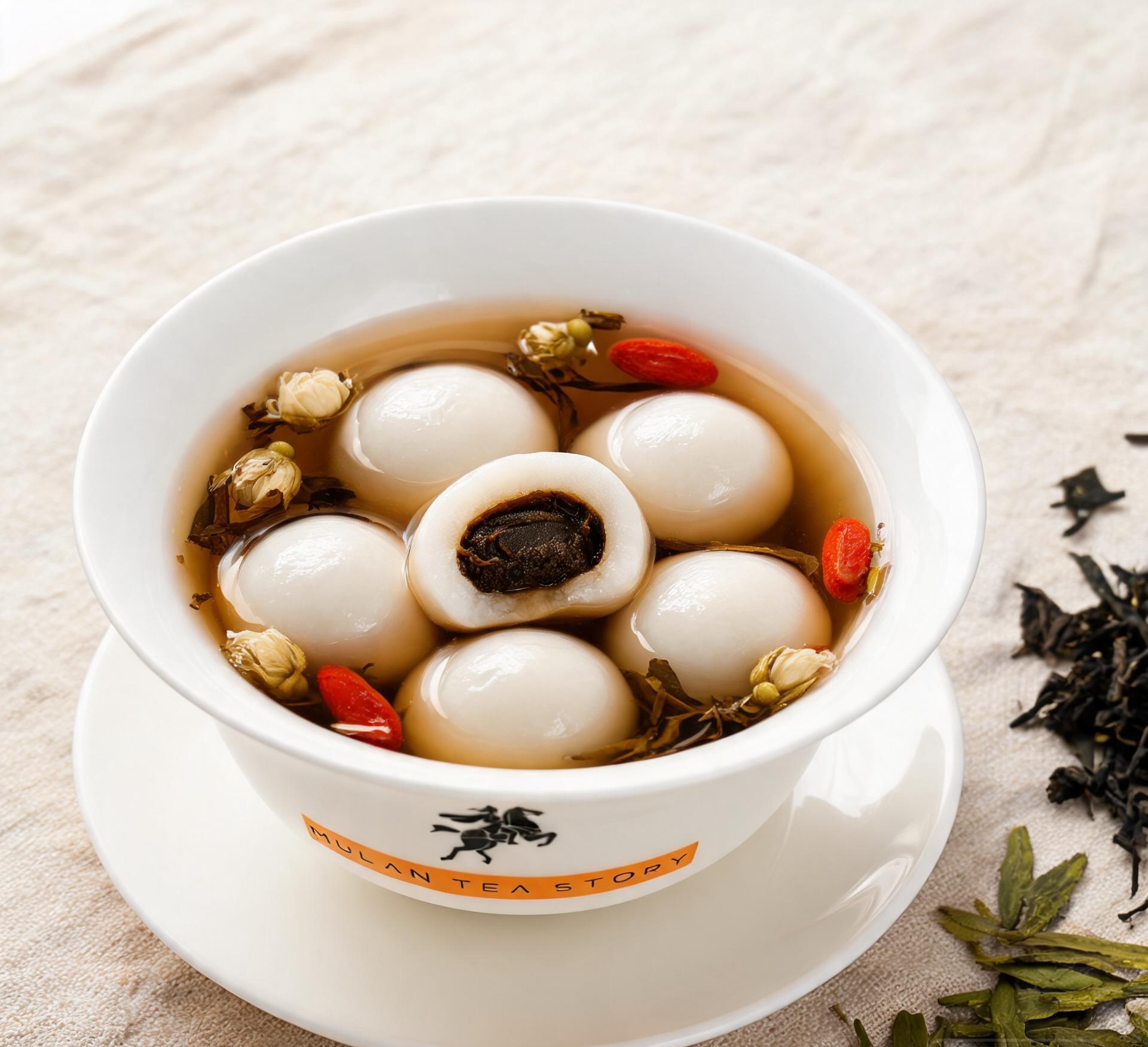 Sugar-Free Tea Tangyuan served in a porcelain gaiwan